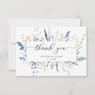 Blue Dainty Wild Flowers Boho Rustic Wedding Thank You Card