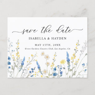 Blue Dainty Wild Flowers Navy Floral Save The Date Announcement Postcard