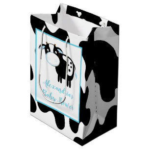 Blue Dairy Cow Baby Shower Gift Bag