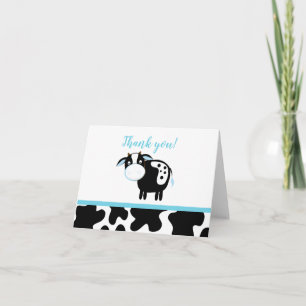 Blue Dairy Cow Boy Farm Baby Shower Thank you note Card