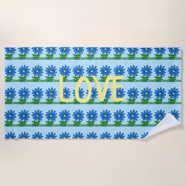 Blue Daisies Beach Towel (Front)