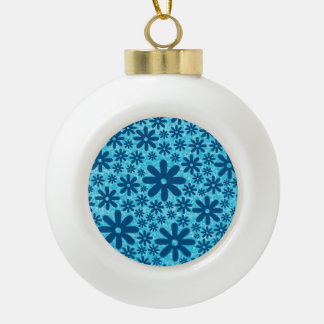 Blue Daisies Ceramic Ball Christmas Ornament