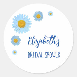 Blue Daisies Floral Bridal Shower Classic Round Sticker