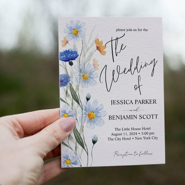 Blue Daisies Floral Wedding  Invitation (Creator Uploaded)