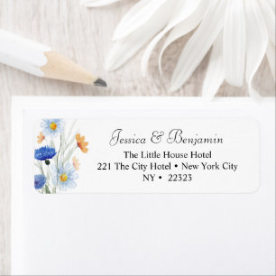 Blue Daisies Floral Wedding Return Address Label