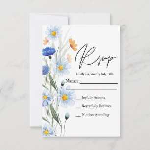 Blue Daisies Floral Wedding RSVP Card