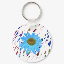 Blue Daisy Abstract Graphic Round Keychain