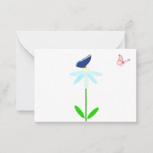 Blue Daisy Blue and Pink Butterflies Note Cards
