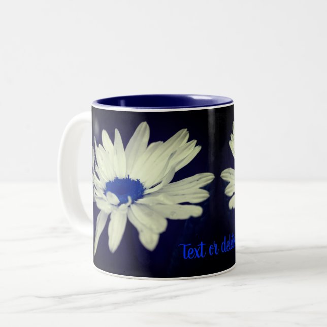 Blue Daisy Floral Art Personalised  Two-Tone Coffee Mug (Front Left)