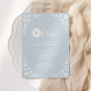 Blue Daisy Floral Boho Baby Shower Invitation