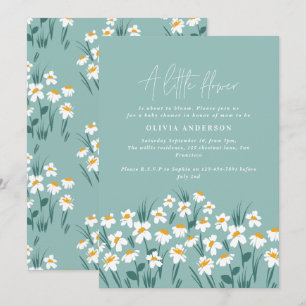 Blue daisy floral elegant beautiful baby shower invitation