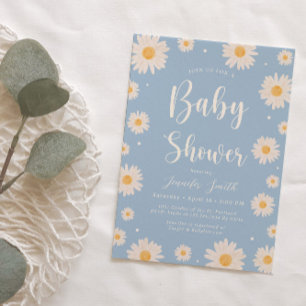 Blue Daisy Floral Girl Baby Shower Invitation