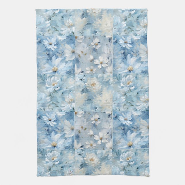 Blue Daisy Floral Patchwork Kitchen Towel (Vertical)