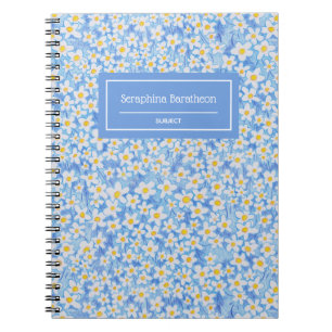 Blue Daisy Floral Pattern Monogram Notebook