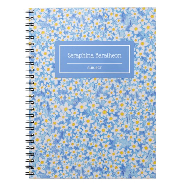 Blue Daisy Floral Pattern Monogram Notebook (Front)