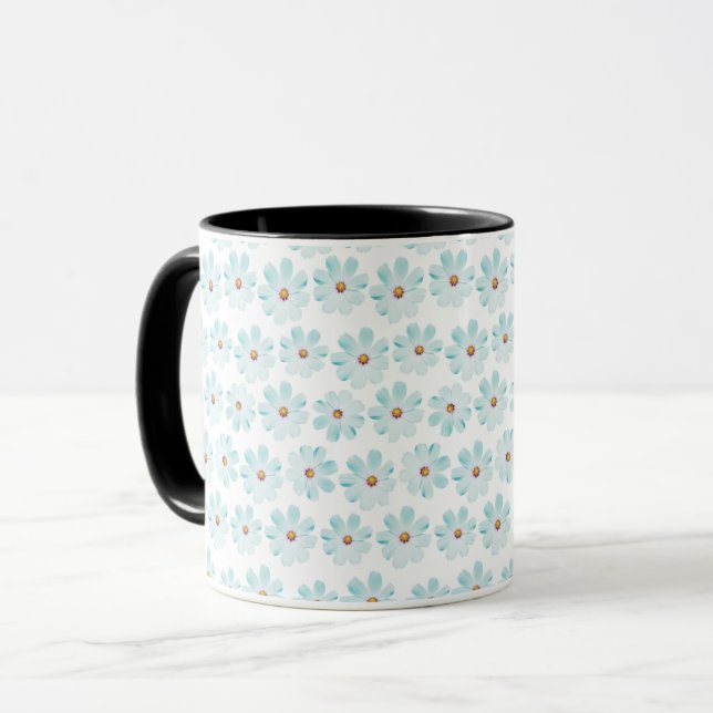 Blue Daisy Floral Pattern Mug (Front Left)