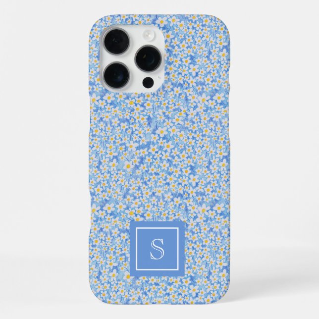 Blue Daisy Floral Pattern Personalised iPhone Case (Back)