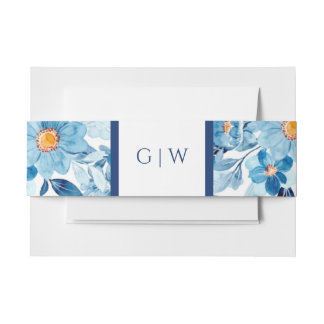 Blue Daisy Flower Belly Band Invitation