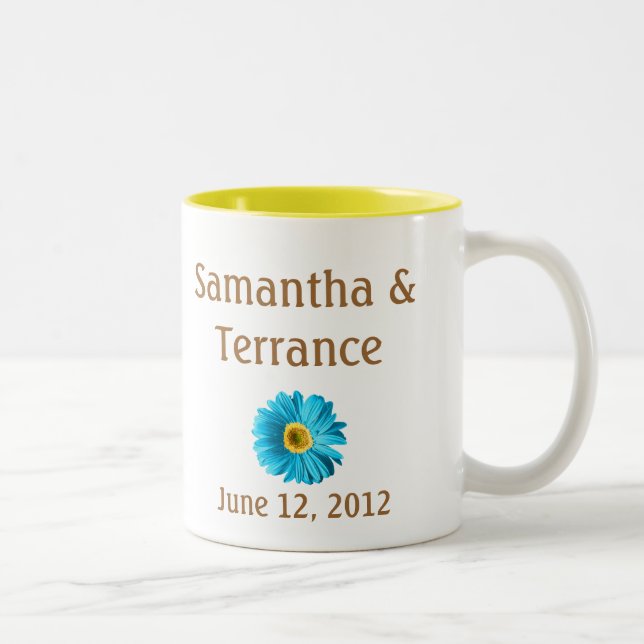 Blue Daisy Flower Customisable Two-Tone Coffee Mug (Right)
