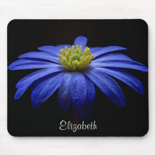 Blue Daisy Flower on Black Personalized Mouse Pad