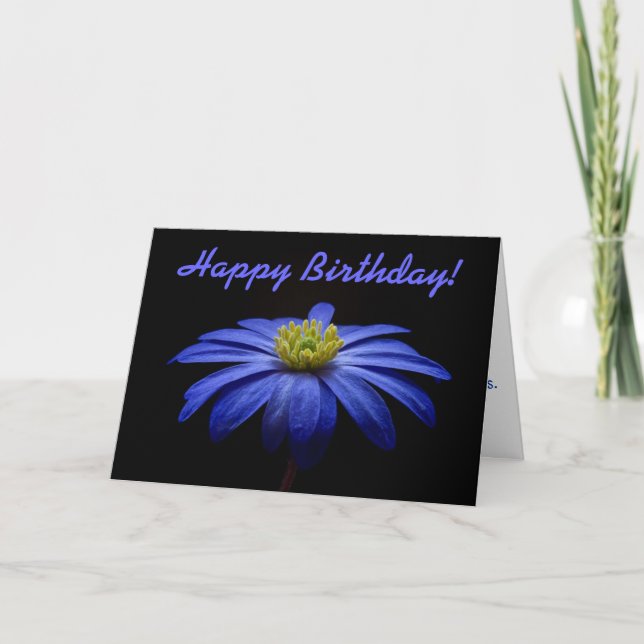 Blue Daisy Gerbera Flower Happy Birthday Card (Front)