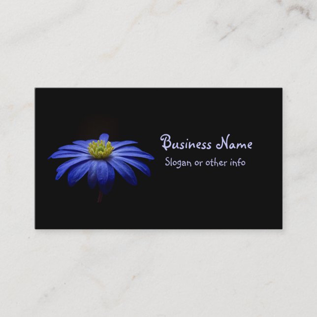 Blue Daisy Gerbera Flower on a Black background Business Card (Front)