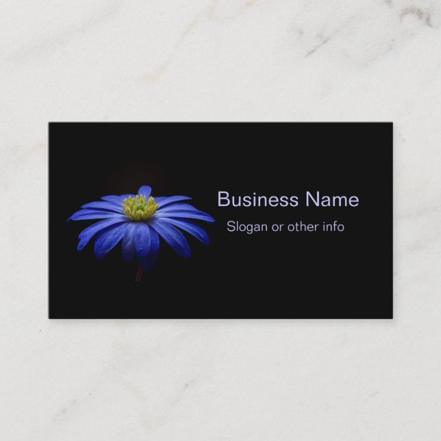 Blue Daisy Gerbera Flower on a Black background Business Card (Front)