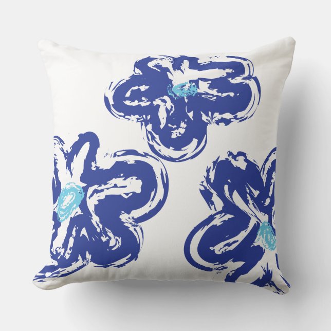 BLUE DAISY HANDRAWN DESIGN Retro Throw Pillow (Front)