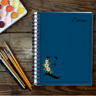  Blue daisy hibiscus  watercolor initial  Notebook