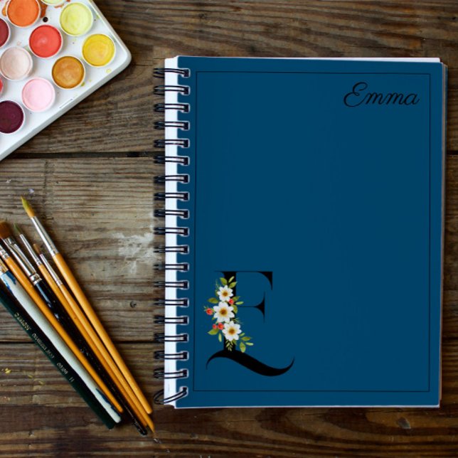  Blue daisy hibiscus  watercolor initial  Notebook (Creator Uploaded)