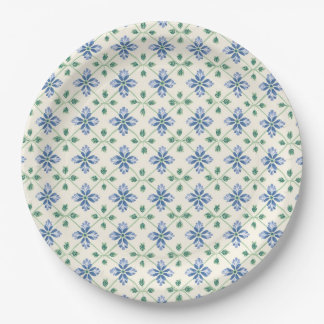Blue Daisy & Leaf Garden Pattern Paper Plates