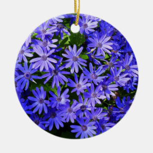 Blue Daisy-like Flowers Nature Photography Ceramic Tree Decoration