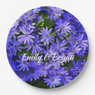 Blue Daisy-like Flowers Nature Photography Paper Plate