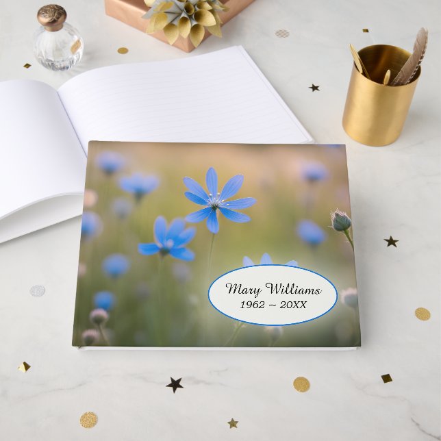 Blue Daisy Meadow For Memorial Service Guest Book (Front Open)