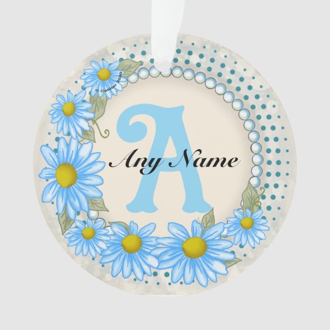 Blue Daisy Monogram Ornament (Front)