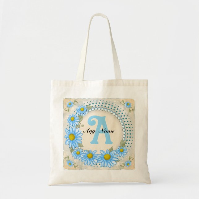 Blue Daisy Monogram  Tote Bag (Front)