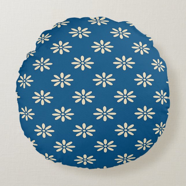  Blue Daisy Pattern Round Pillow (Front)