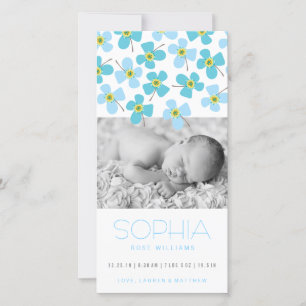 Blue Daisy Pop Sweet Baby Announcement Photo Card