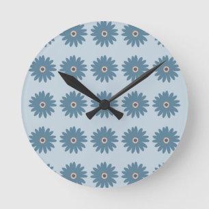 Blue Daisy Round Clock