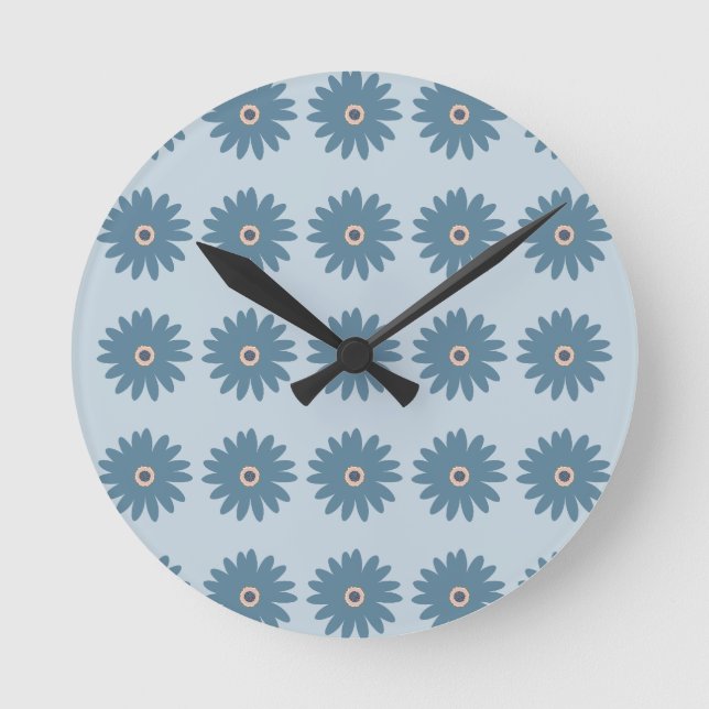 Blue Daisy Round Clock (Front)