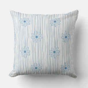 Blue Daisy Striped Pattern Cushion