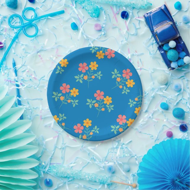 Blue Daisy Vintage Bouquet Pattern Paper Plate (Party)