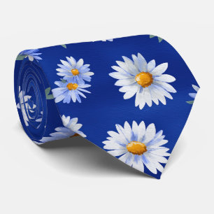 Blue Daisy Watercolor Floral Pattern Tie