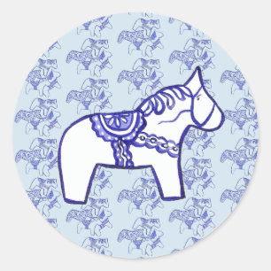 Blue Dala Horse Classic Round Sticker