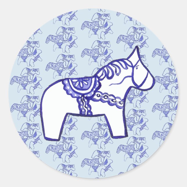 Blue Dala Horse Classic Round Sticker (Front)