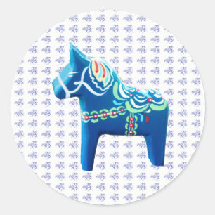 Blue Dala Horse Classic Round Sticker
