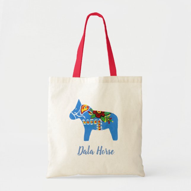 Blue Dala Horse Tote Bag (Front)