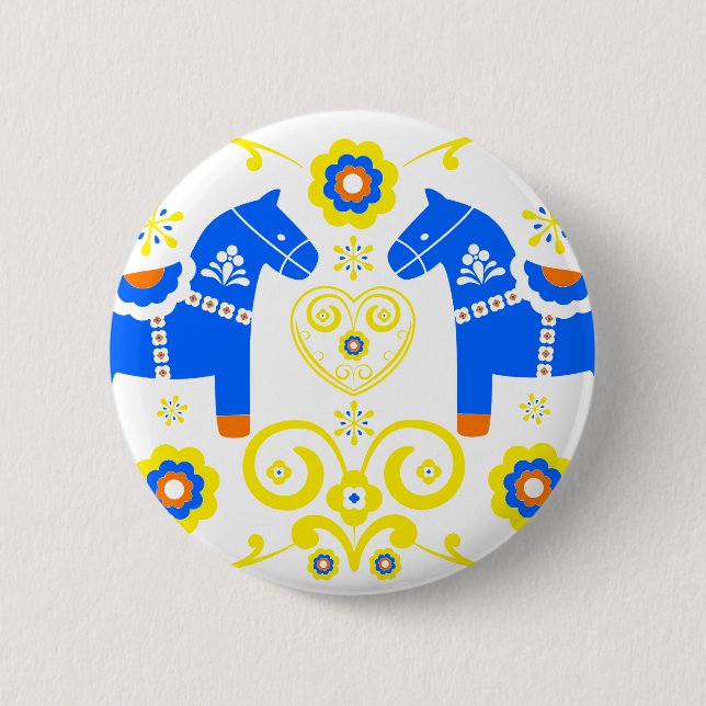 Blue Dala Horses 6 Cm Round Badge (Front)