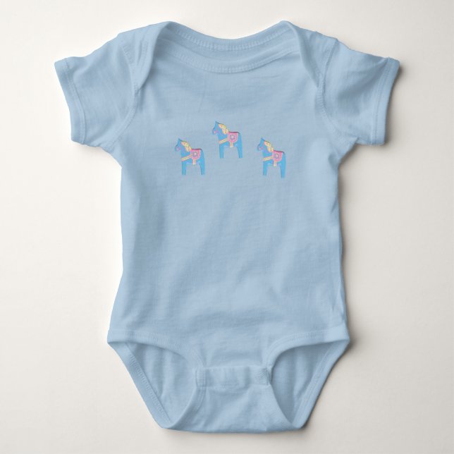Blue Dala Horses Baby Bodysuit (Front)