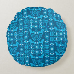 Blue Dala Swedish Horse Print Round Cushion